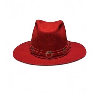 Vintage Eddy Bros Western Concho Red Felt Cowboy Hat Stud Band Lady Jane 6.25”